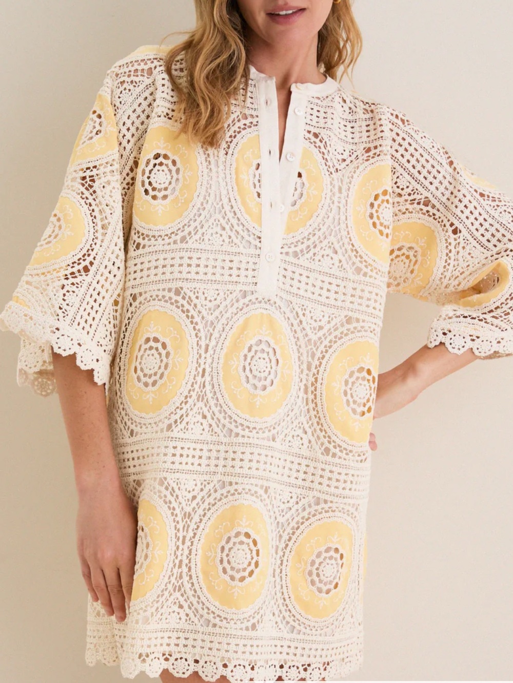 Tuckernuck Sunshine Medallion Crochet Arles Mini Dress S